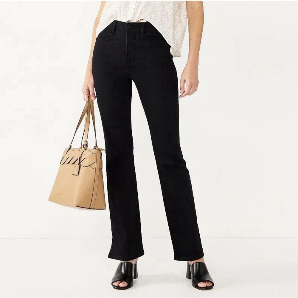NWT Nine West High Rise Sculpting Bootcut Jeans Black Stretch Slit Hem Size 8